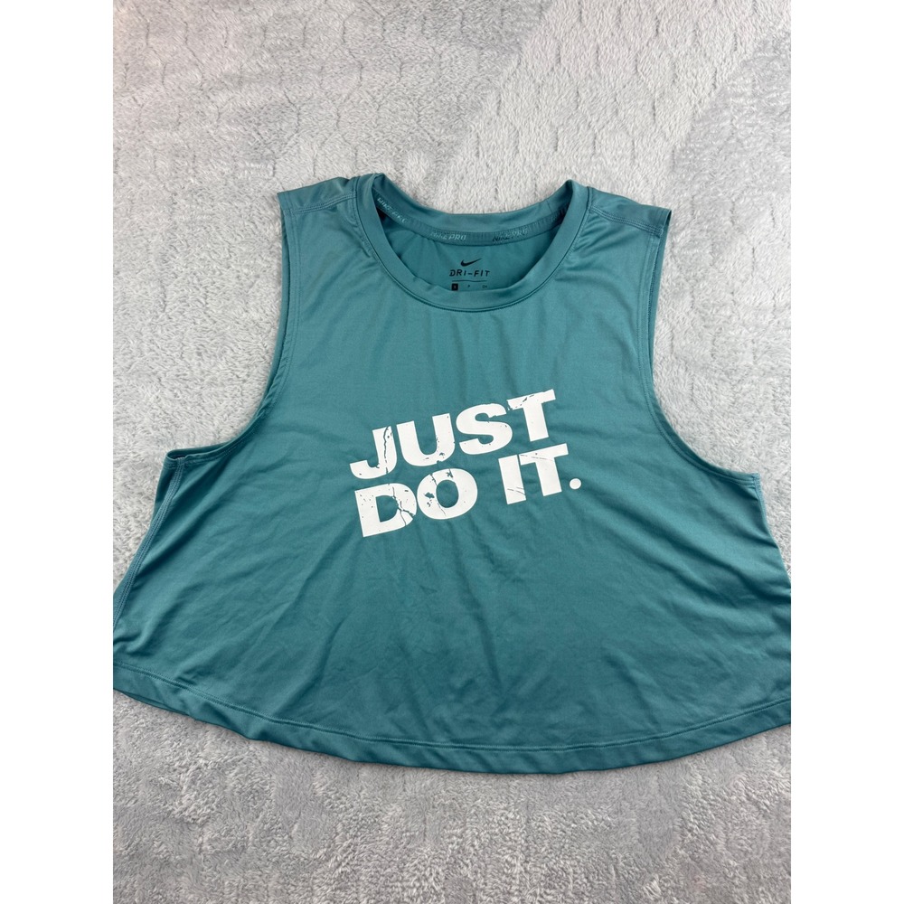 Nike Pro Dri-FIT Just Do It Teal Cropped Sleeveless Athletic‎ Tank Top S